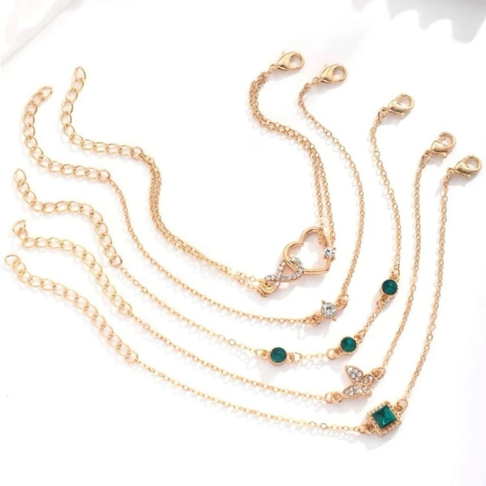 ⚠️Clearance 5pcs Trendy Yellow Gold And Green Bracelet Set - Picture 2 of 4
